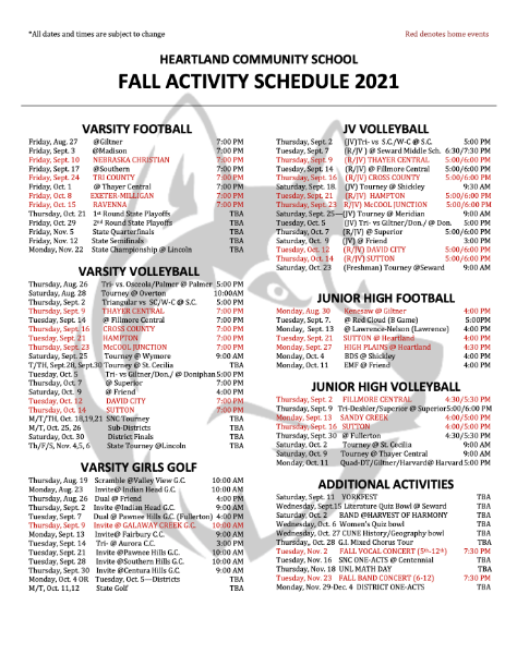 Unl Spring 2023 Calendar Heartland Community Schools - Fall Activity Schedule