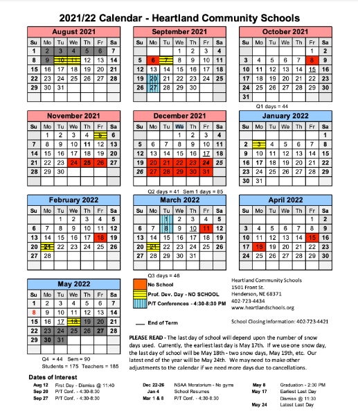 Snc Academic Calendar 2022 2023 Heartland Community Schools - Mark Your Calendars
